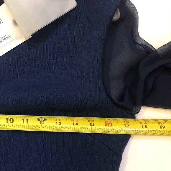 Sportmax Code Navy Blue Fit Flare Mini Dress Sheer Silk  Sleeves Classic Med NWT - Picture 11 of 13